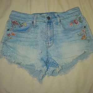 high waisted floral denim shorts